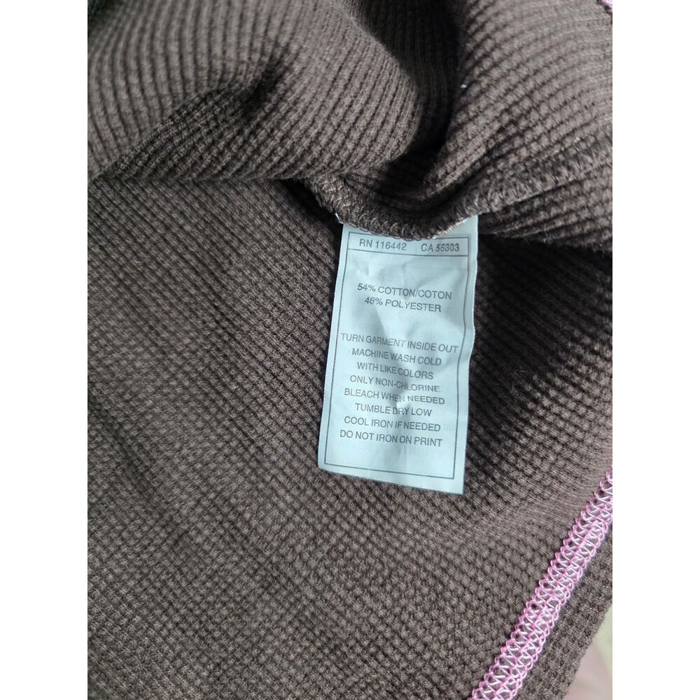 ALAB Thermal Shirt Womens Large Brown Pink Y2K Waffle Knit Graphic Long Sleeve - Picture 9 of 9